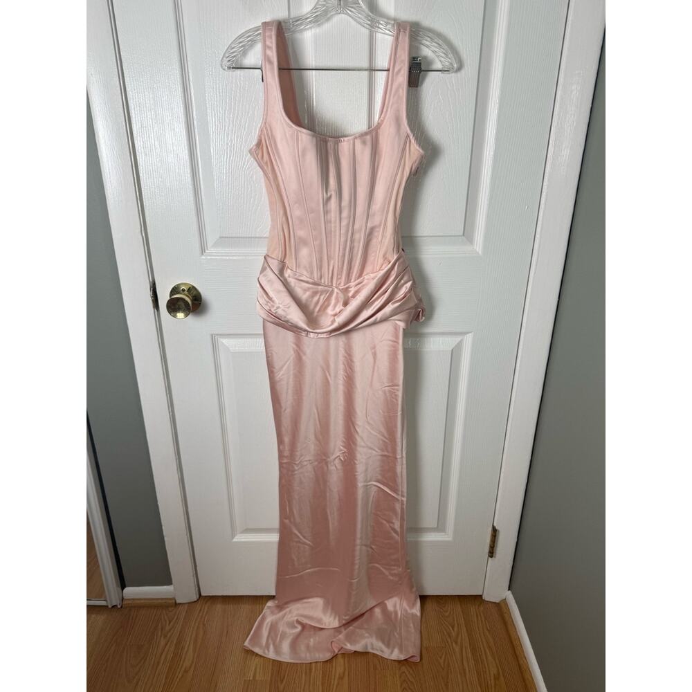 House of CB Kira Blush Pink Satin Gathered Maxi Dress XS - Picture 11 of 13